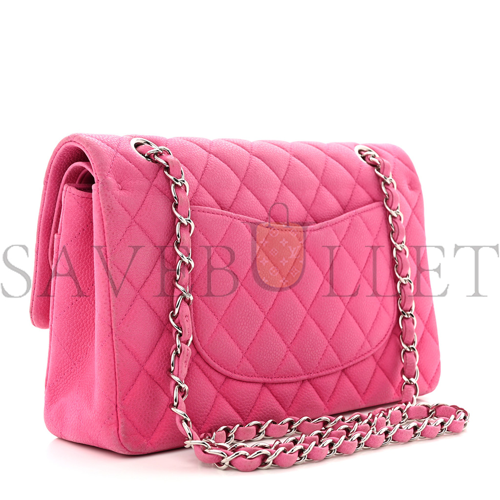 Ch*el iridescent caviar quilted medium double flap light gold pink (25*15*6cm)